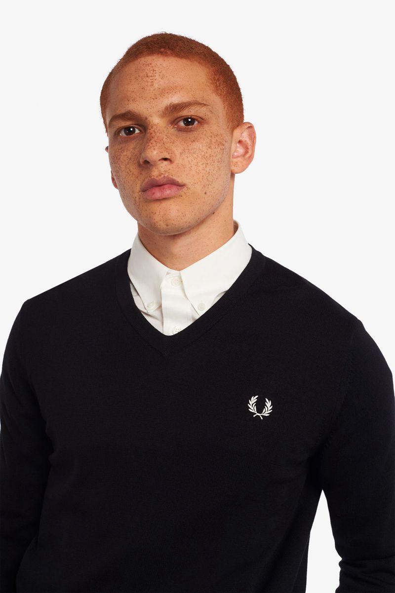 Black Fred Perry Classic V Neck Jumper Men's Knitwear | PH 1292BEXC